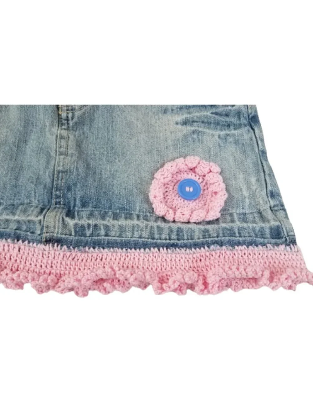 JUSTICE Refashioned Up-Cycled Crochet Jean Skirt With Crochet Flower - Girl's 8